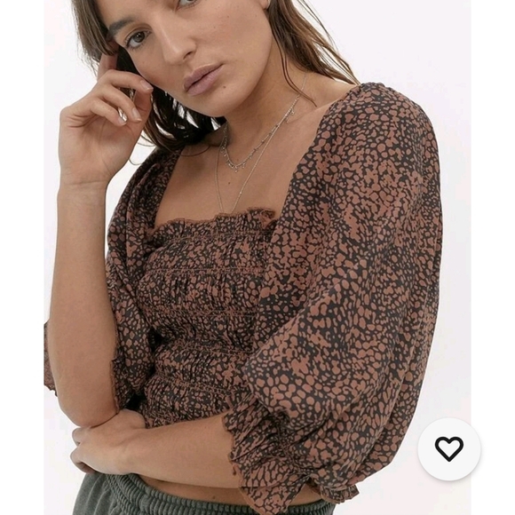 Urban Outfitters Women's Giselle Black and Brown Smocked Top Medium - Picture 2 of 10